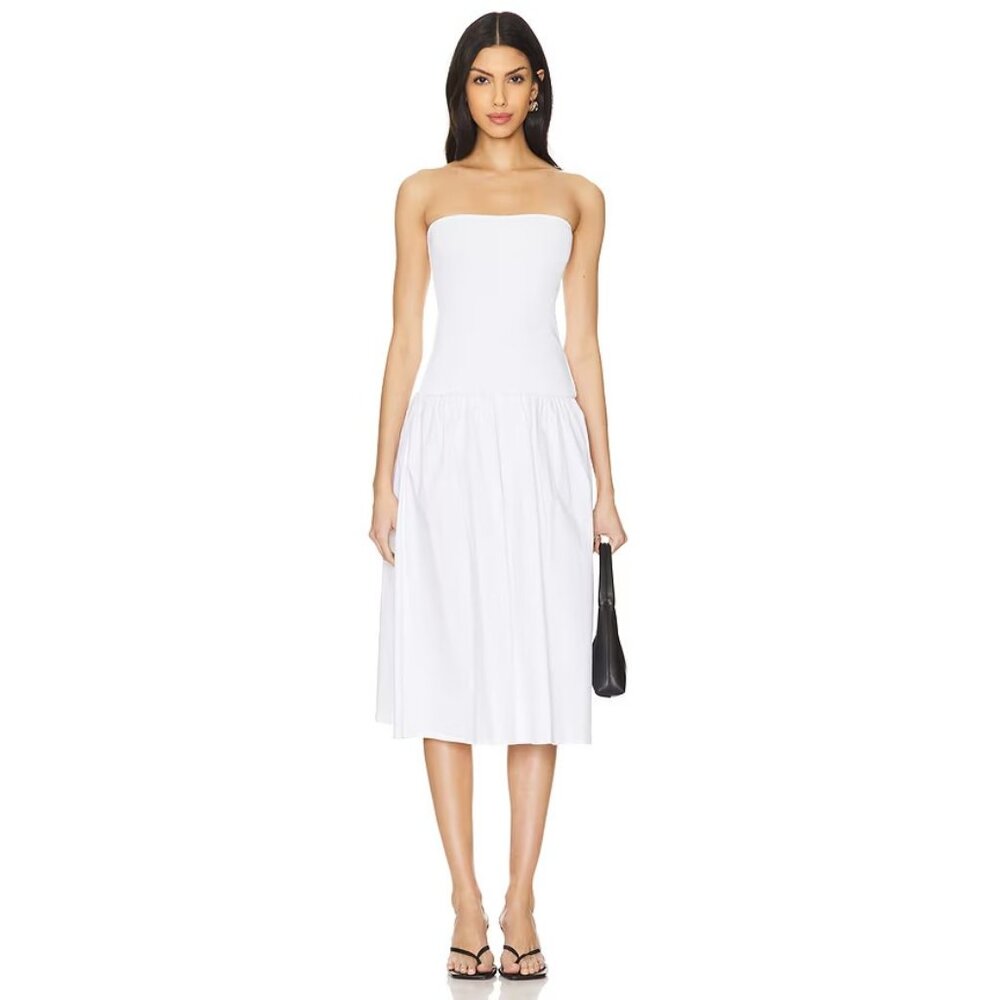 WeWoreWhat Ribbed Midi Dress in White Strapless